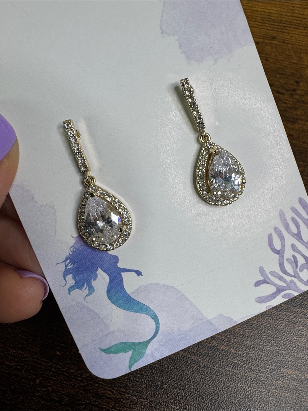 Gold Teardrop Crystal Drop Earrings - Clear